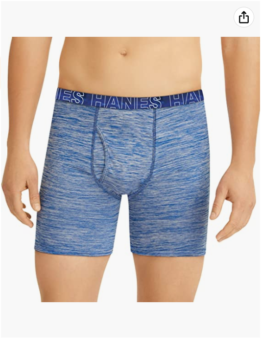 Men's 6" Boxer Briefs Front Fly, 3-Pack Hanes Men's Boxer Briefs, Moisture Wicking Men's Mesh Briefs, X-Temp Cooling with Odor Control, 3-Pack