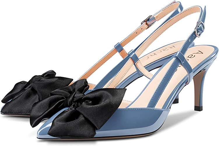 Aachcol Women Stiletto Mid Low Kitten Heel Pumps Ankle Strap Slingback Pointed Toe Dress Shoes Office Party Wedding Patent 2.5 Inch